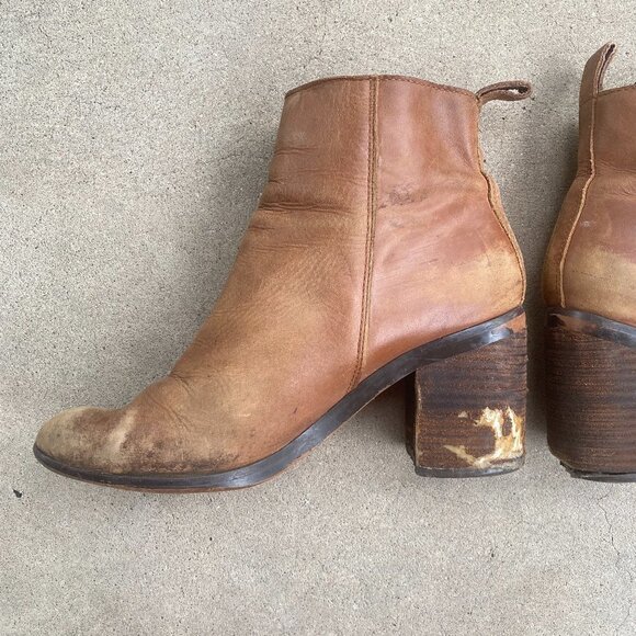 Gap Brown Chunky Heeled Zip Ankle Almond Toe Booties, Worn - Picture 7 of 12